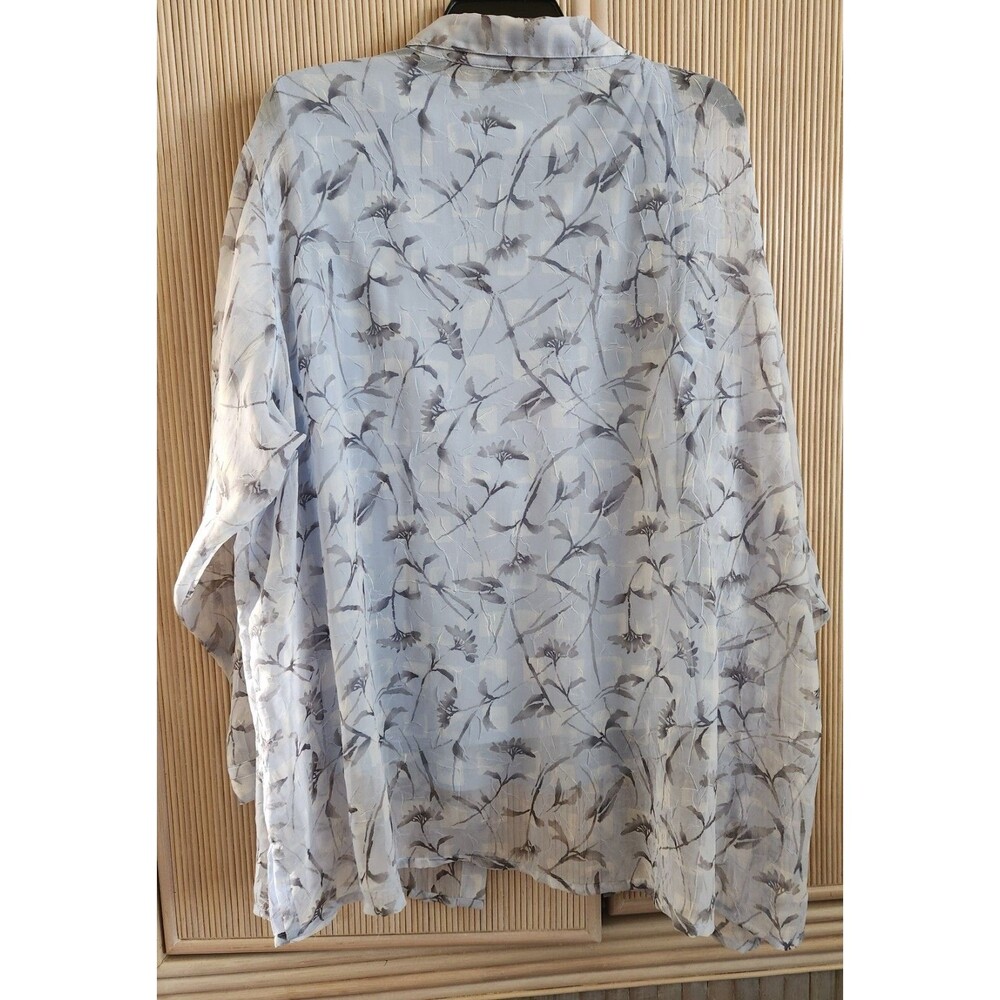 Laura Scott Women's 26W Blouse Tank Set Sheer Blue Gray Floral Button-Up V-Neck - Picture 3 of 8